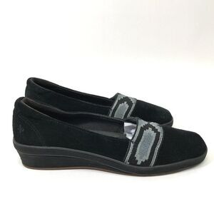Grasshoppers Suede Ortholite Wedge Loafer Women's Size 8M Black Aztec Casual